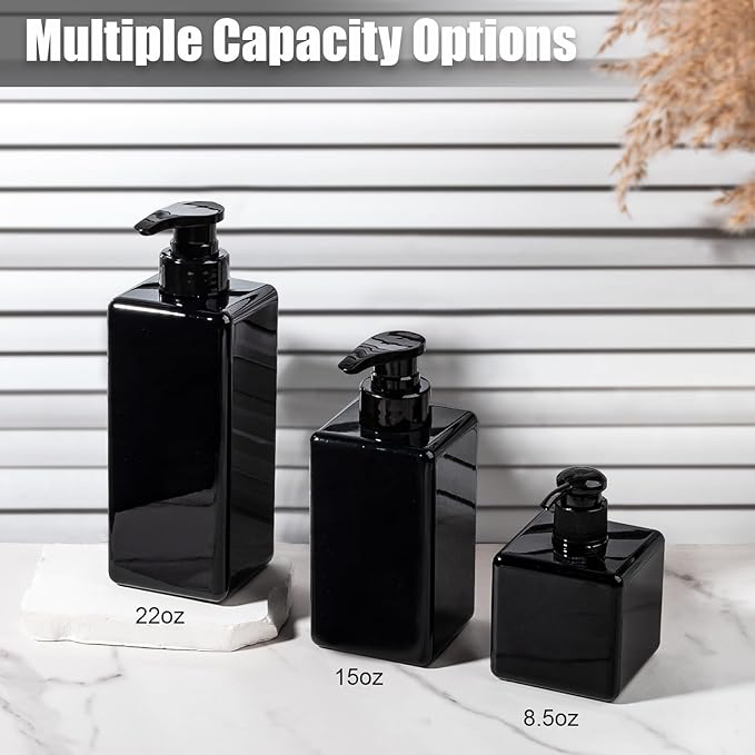 Hand Soap Dispenser, Plastic Pump Bottles, Refillable Empty Lotion Dispenser Liquid Container for Bathroom Kitchen College Dorm, 8.5 oz 2 Pack Black