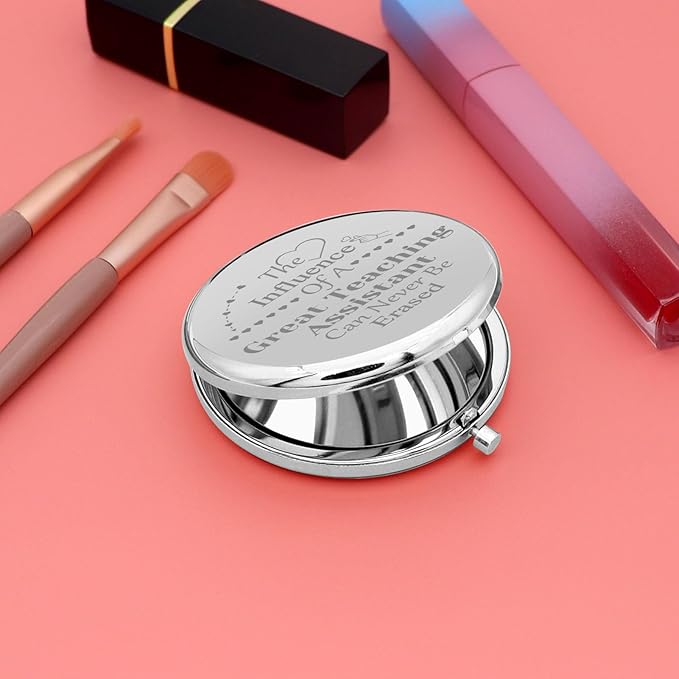 Teacher Assistant Appreciation Gift Teaching Assistant Pocket Makeup Mirror Thank You Gifts for Women Aide Teacher Going Away Retirement Present from Student Coworker Teaching Compact Makeup Mirror