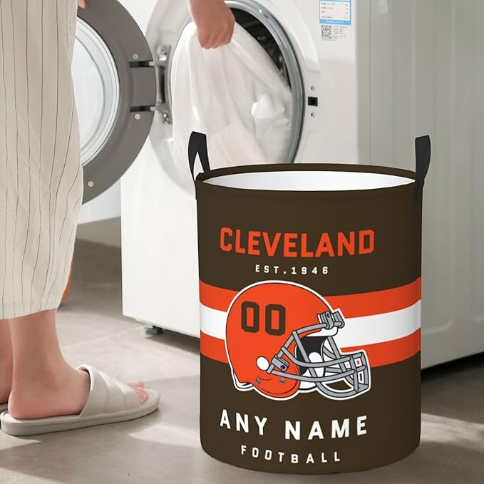 Custom Cleveland Laundry Hamper - Personalized Football Style Laundry Basket - Customized Name And Number - Dirty Clothes Hamper Waterproof Large Capacity Hamper for Bedroom Bathroom Living Room
