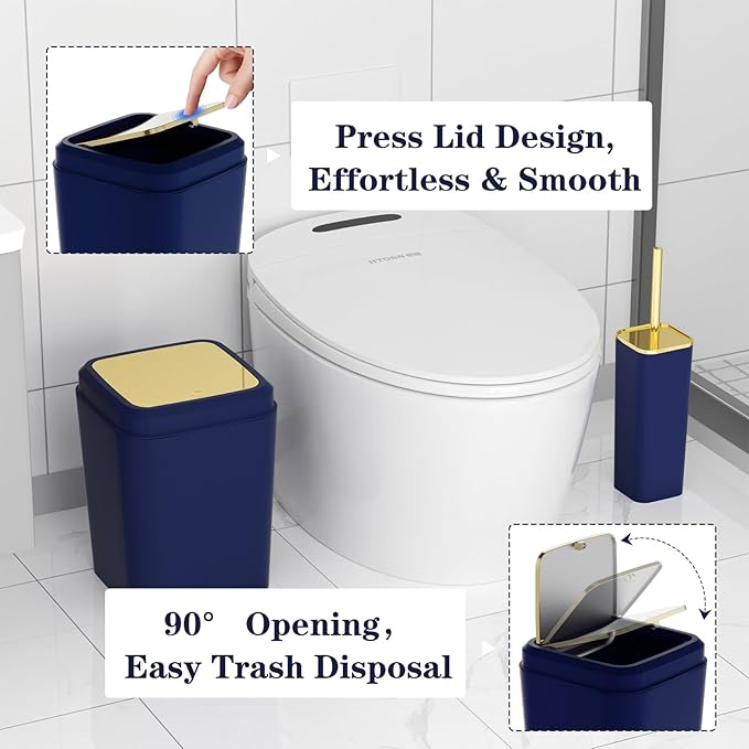 XLHOMO Bathroom Accessories Set - 25PC Bathroom Set with Shower Curtain and Rugs, Blue Bathroom Set, Bathroom Accessory Set with Press-on Lid Trash Can, Soap Dispenser and Qtip Holders