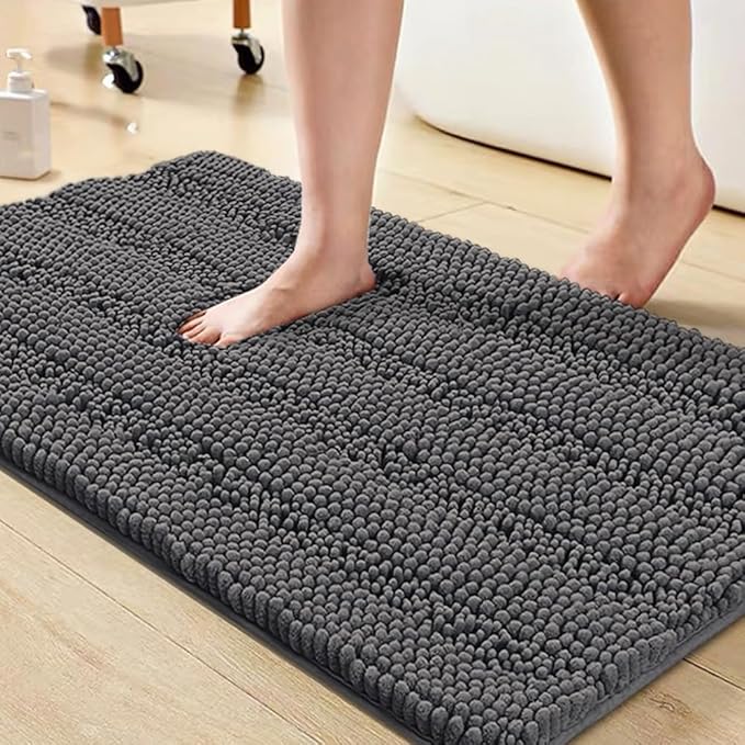 Turquoize Bathroom Rugs and Mats 1-Piece Bath Mat Set Non Slip Bath Mats for Tub Extra Soft and Absorbent Gray Shaggy Rugs for Bedroom Machine Washable Bath Mats, 20"x 32", Gray
