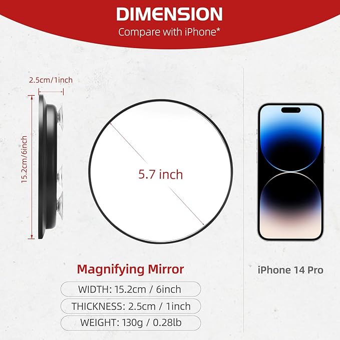 40X Magnifying Mirror with 3 Suction Cups, Magnified Makeup Mirror and Tweezers Set, Portable 6inch Travel Makeup Mirror with 40X Powerful+ Magnification for Makeup, Shaving, Blackhead Blemish Removal