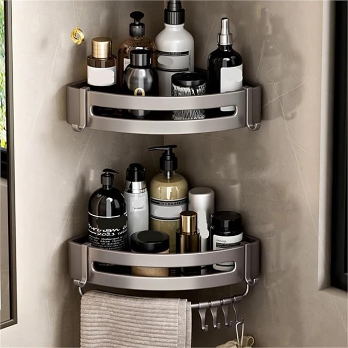 Triangular Wall-Mounted Shelf for Bathroom Or Toilet Area Rectangle Additional Balcony Storage Space for Small Bathrooms(Silver,Semicircle_1PCS with Bars)