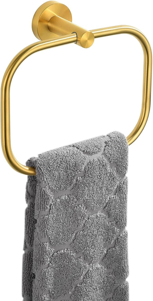 Angle Simple Square Towel Ring Brushed Dark Gold, SUS304 Stainless Steel Swivel Hand Towel Holder for Bathroom, Wall Mount, 7.87 Inches