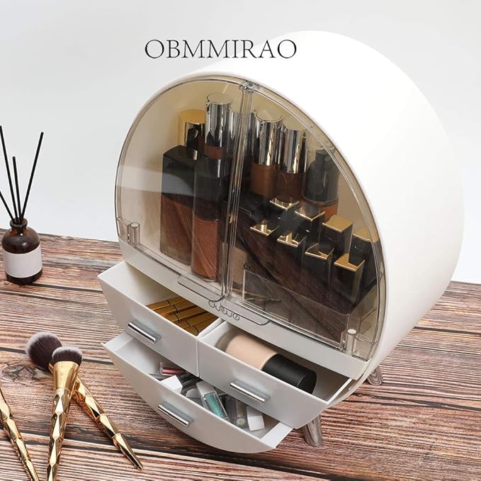 Elegant Dustproof Makeup Storage Organizer Box, Waterproof Medium Cosmetics Organizer Storage with Drawers Skincare Cosmetic Display Cases for Countertop Bathroom Dresser Dedroom