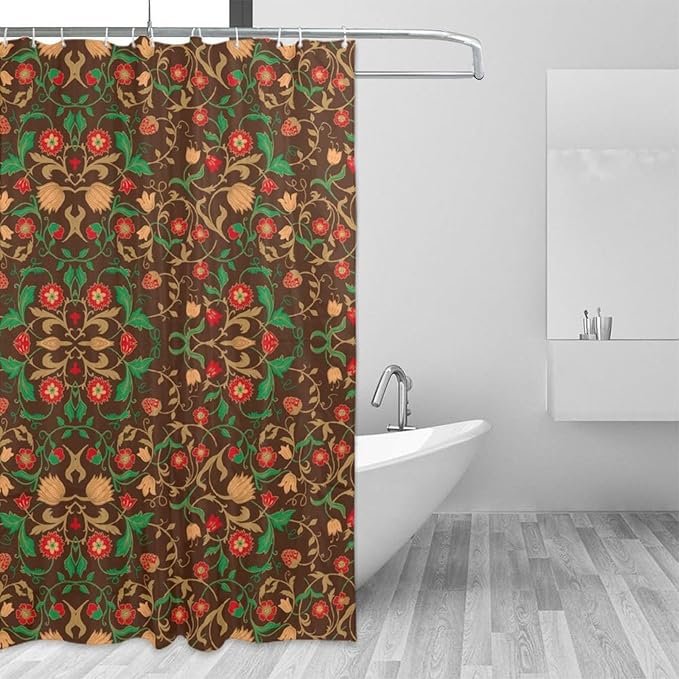 William Morris Original Design Vintage Shower Curtain Furniture Bathroom Fabric Decorations Washable Shower Curtain with Hooks 66x72 Inches(168x183cm), Style-1