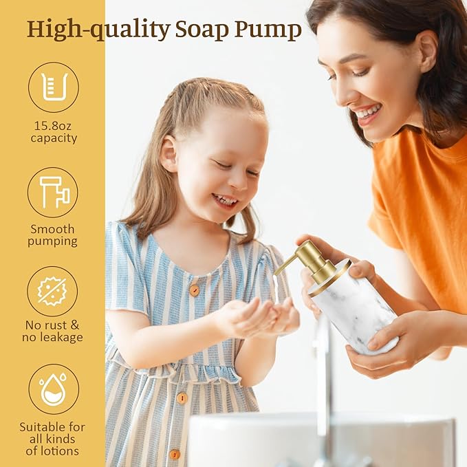 Shinowa Bathroom Accessories Set, Marble Look Toothbrush Holder and Soap Dispenser Set, Bathroom Countertop Décor Sets with Lotion Dispenser Soap Pump, Tumbler, Bathroom Organizer Accessories