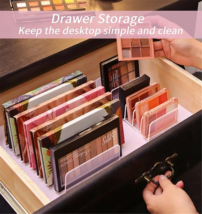 2 Pcs Eyeshadow Palette Organizer Use for Bathroom Countertops, Wardrobe, Shelf, Drawer, Sunglasses, Wallet, Contour Kit (Cosmetic Storage Box Small&Large) Makeup (Clear), 7.08x5.12x1.97 in