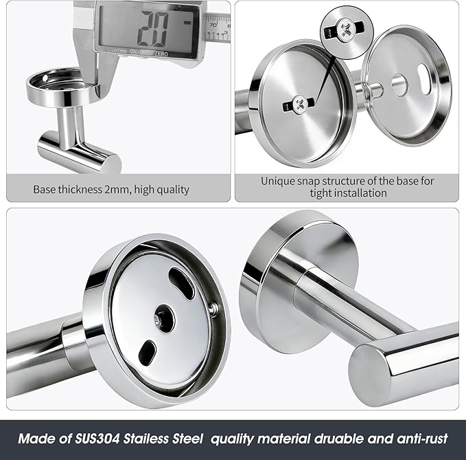 10 Piece Brushed Chrome Bathroom Hardware Set, Towel bar Set Include 24 inch Silver Towel bar, Bathroom Towel Rack, Towel Ring, Toilet Paper Holder, Towel Hook, Bathroom Accessories Set