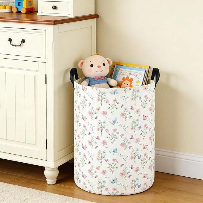 Laundry Hamper Baby Nursery Hamper Waterproof Foldable Kids Laundry Basket Kids Dirty Clothes Hampers Girl Room Decor for Home Gift Baskets(Pink Flower)