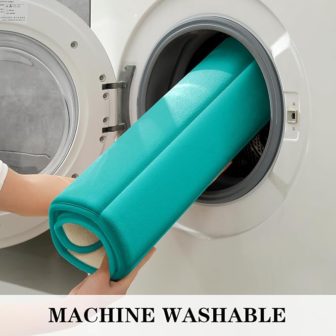BYSURE Light Teal Memory Foam Bathroom Rug Set 3 Piece, Non Slip Extra Soft Absorbent Machine Washable Toilet Bath Toilet Mat (17"x24"+20"x32"+U Shape 20"x24")