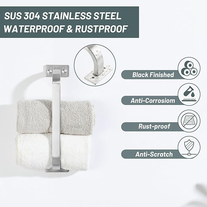 2Pack Bathroom Towel Bar, 10 inch Towel Racks for Bathroom Wall Mounted, SUS304 Stainless Steel Heavy Duty Towel Holder Bathroom Accessories Modern Home Decor, Brushed Finished