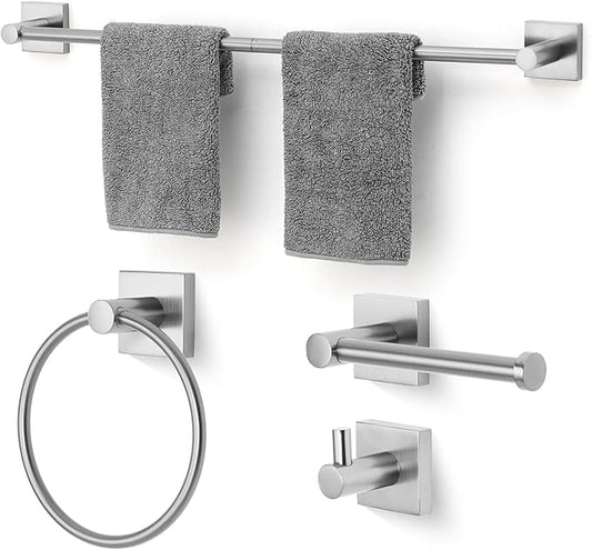 Bathroom Accessories Set Brushed Nickel Towel bar Set, 4 piece Towel Rack Set Towel bar for Bathroom wall Mounted Durable 24 inch Towel bar Robe Hook Towel Ring Toilet Paper Holder