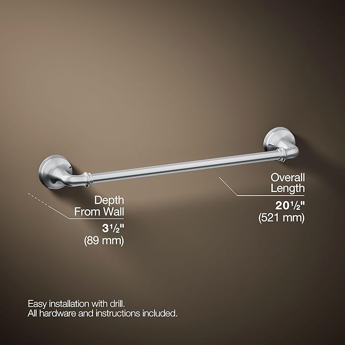 Kohler 27383-CP Bellera® 18" Towel bar, Polished Chrome