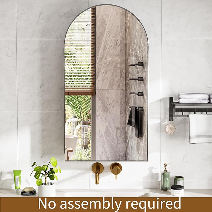 Medicine Cabinet with Mirror,Bathroom Wall Cabinet with Adjustable Shelves Arch Metal Storage Cabinet for Bathroom Bedroom (No Assembly Required) Black 16.5 * 31.1''