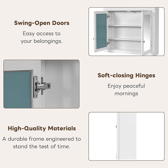 Merax Bathroom Medicine Cabinet with Mirror Door & Adjustable Shelves, 36" x 28" Wall Mounted Bathroom Storage Cabinet with Mirror, Over The Toilet