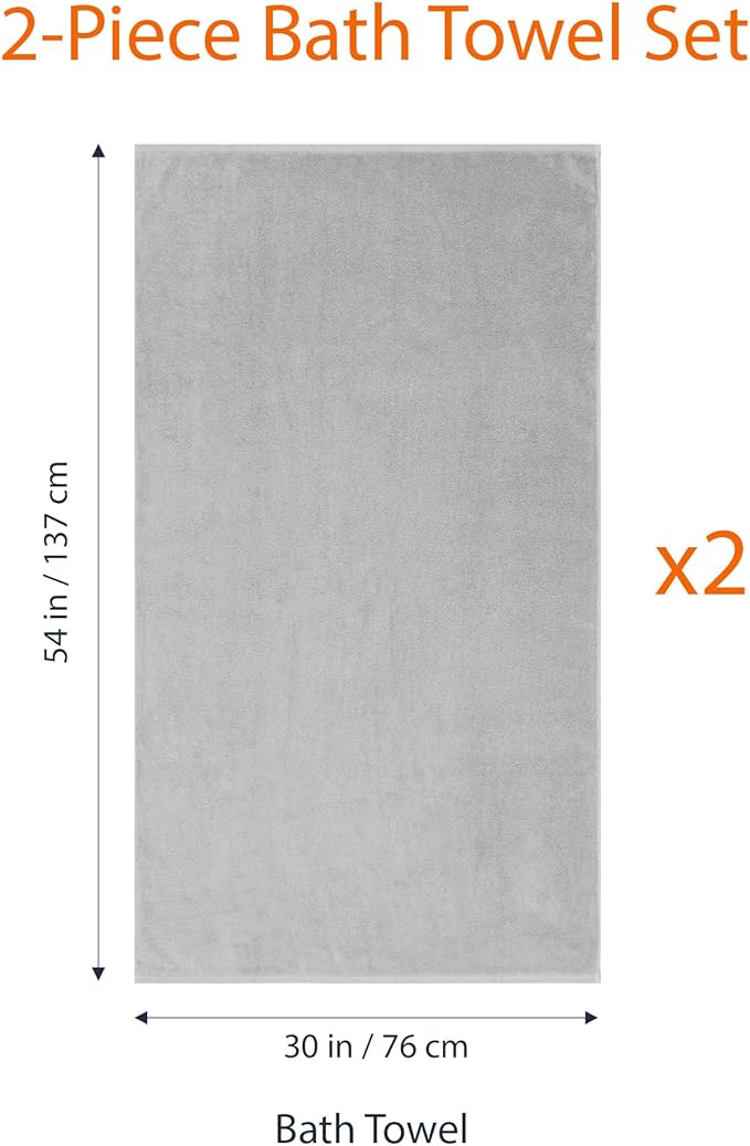 Amazon Basics 2 Piece Quick-Dry Oversize Bath Towel, 100% Cotton, 54" x 30", Platinum