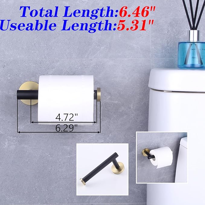 GERZWY Bathroom 3-Pieces Hardware Accessories Sets Stainless Steel - 2X Coat Hook Toilet Paper Holder (Black & Gold) AG1401B-BD