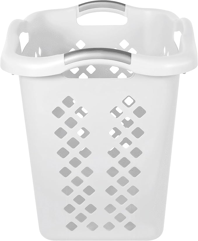 2-Pack 2 Bushel Plastic Laundry Basket with Silver Handles, Space-Saving Dirty Clothes Organizer for Home Apartment Dorm (White)