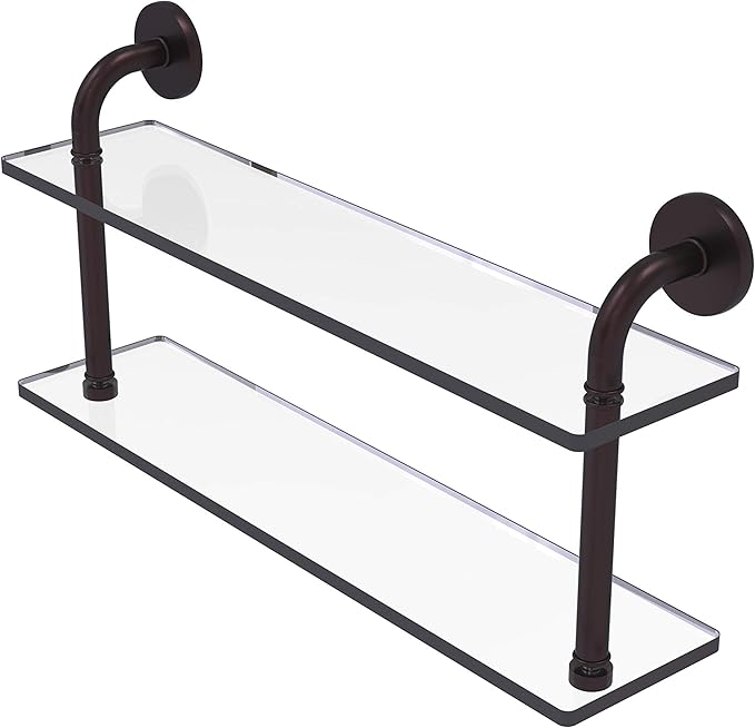 Allied Brass RM-2-22 Remi Collection 22 Inch Two Tiered Glass Shelf, Antique Bronze