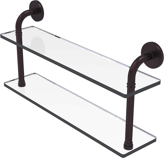 Allied Brass RM-2-22 Remi Collection 22 Inch Two Tiered Glass Shelf, Antique Bronze