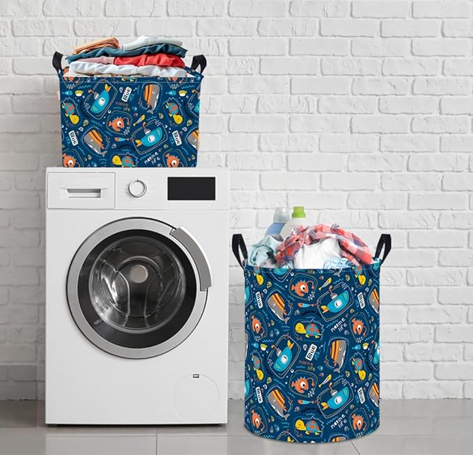 NTAOHAMPER Laundry Hamper,Laundry Basket, Nursery Hamper,Waterproof Storage Bin,Clothes Organizer Basket,Room Decor(Line Ocean)