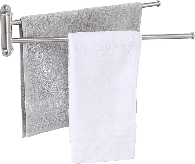 KES 19.5-Inch Bathroom Towel Rack, Swivel Towel Rack 2-Arm, Swing Out Double Towel Bar Wall Mounted, SUS304 Stainless Steel Brushed Finish, A2103S2L50-2
