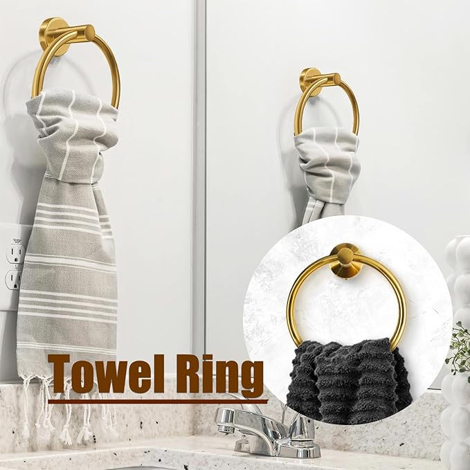 5PCS Brushed Gold Bathroom Accessories Set, Bathroom Hardware Set, Splicing 24 Inch Stainless Steel Bath Towel Bar Set, Gold Bathroom Accessories Wall Mounted