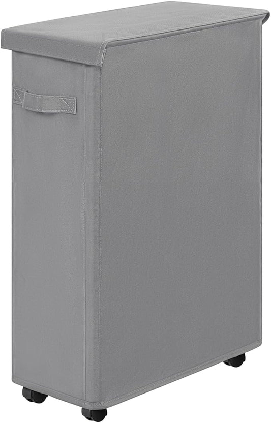 Chrislley Slim Laundry Hamper with Wheels, 45L Narrow Rolling Laundry Basket with Lid, Foldable Dirty Clothes Hamper Portable Skinny Hamper Storage Bins for Dorm, Bedroom (grey)