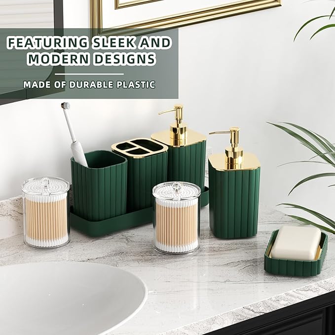 XLHOMO Bathroom Accessories Set - Gorgeous Green Bathroom Set, 10PC Green Bathroom Accessory Set, Bathroom Sets with Toilet Brush, Bathroom Trash Can
