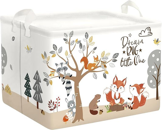 Forest Animals Laundry Hamper Woodland Tree Large Storage Basket Parents Organizer Kids Clothes Toy Bins for Bedroom, Bathroom, Fox, 36L
