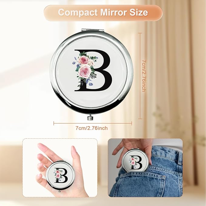 JEKUGOT Monogram Compact Mirror, Personalized Gifts for Women and Girls, Small Pocket Mirror, Personalized Compact Mirrors for Girls, Sister, Wife, Mothers, Birthday Gifts - B