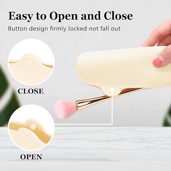 Silicone Makeup Brush and Beauty Blender Holder, Half open Snap Design, Washable Powder Puff Case For Travel Business