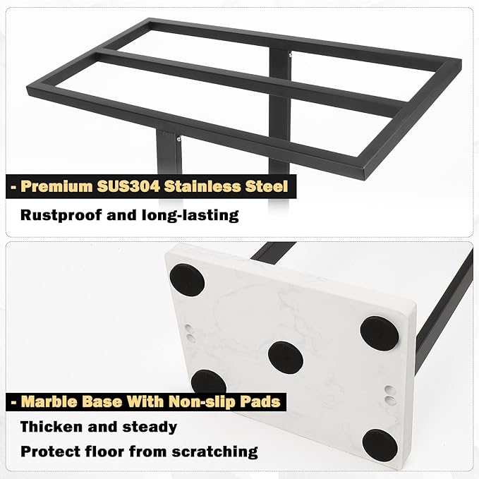 Livabber Standing Towel Rack, 304 Stainless Steel 2 Tier Towel Holder Stand with Heavy Marble Base, Stylish Floor Towels Bar for Bathroom Accessories, Laundry Room, Pool (Black)