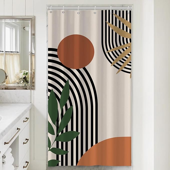 ChloropLastid Stall Boho Shower Curtain for Bathroom Mid Century Modern Bohemian Abstract Geometric Fabric Waterproof Bathroom Shower Curtains Set 36x72 Inch