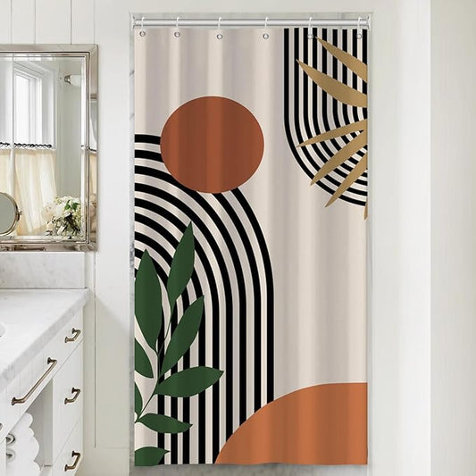 ChloropLastid Stall Boho Shower Curtain for Bathroom Mid Century Modern Bohemian Abstract Geometric Fabric Waterproof Bathroom Shower Curtains Set 36x72 Inch
