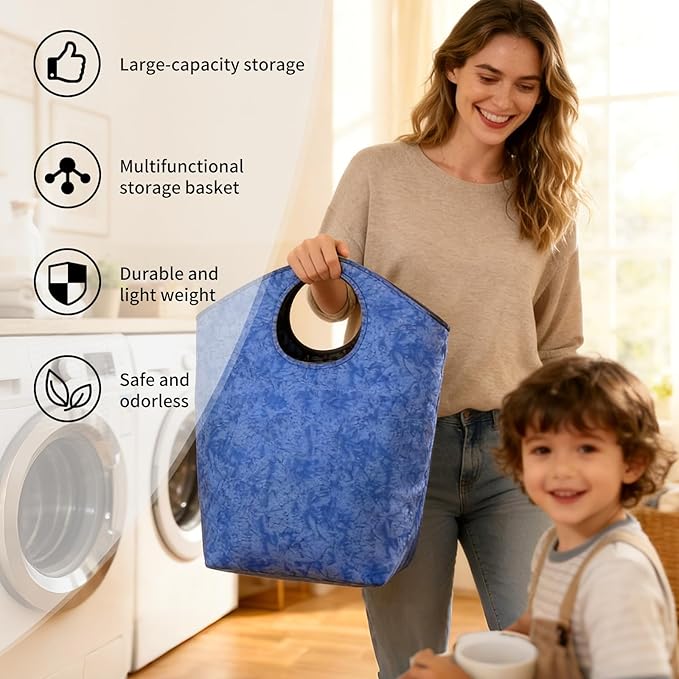 47L Large Capacity Foldable Laundry Basket, 18"x17"x9.5" Portable Collapsible Laundry Hamper with Soft Handle, Waterproof Storage Bag for Bathroom Bedroom Camping Travel