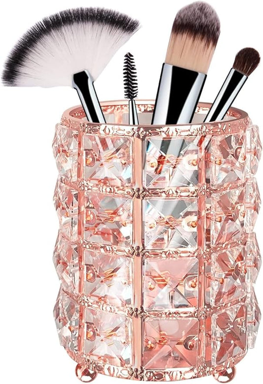 AKOAK 1 Pack Crystal Makeup Brush Holder Office Supplies Storage Rack Eyebrow Pencil/Lipstick/Pencil Makeup Container, Dressing Table, Bedroom, Office (Rose Gold)
