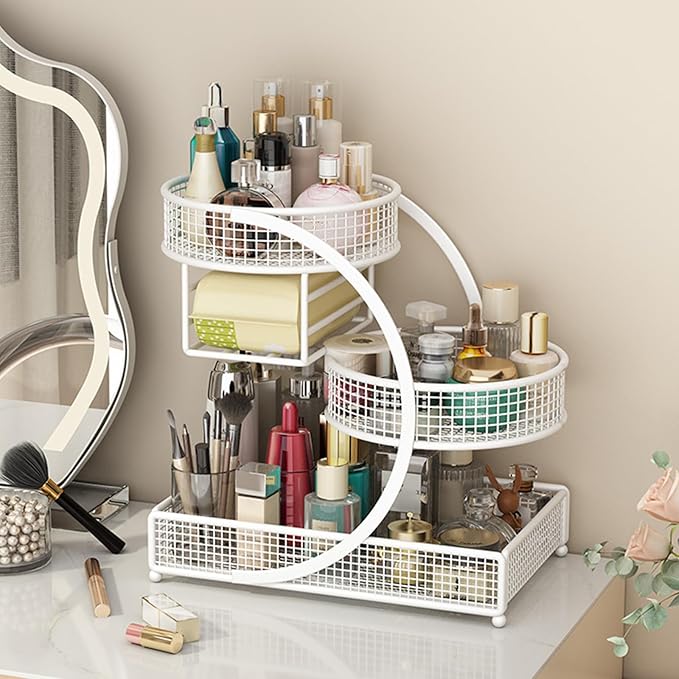 Multiple Tiers Metal Cosmetic Organizers Modern Storage Rack For Skincare Lipsticks Bathroom Countertop Without Tool