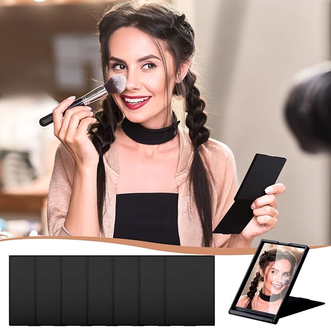 Queekay 16 Pcs 2 x 3 x 0.2''Small Makeup Folding Mirror Bulk Travel Portable Folding Rectangle Compact Stand up Portable Vanity Mirror for Women(Black)