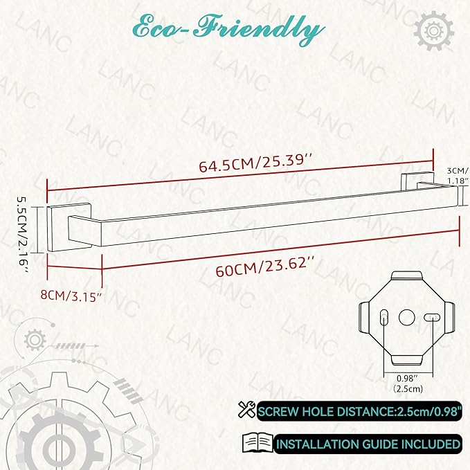 LANC Bath Towel Bars Chrome Polished 2 Pack 24-Inch Bathroom Towel Rail Square Towel Racks Kitchen Towel Holders Stainless Steel Wall Mount Silver Towel Hanger Towel Rods,A8804-6CP