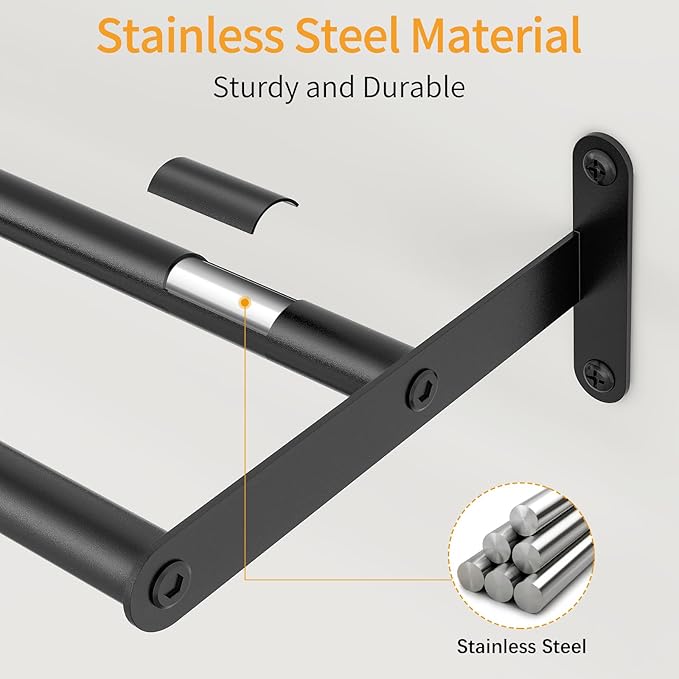 Double Towel Bar, MKO 24Inch Towel Racks for Bathroom, Black Double Bath Towel Bar for Bathroom Wall, Heavy Duty, Stainless Steel