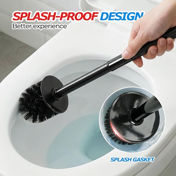 FORASTO 2Pack Toilet Bowl Brush and Holder Set - Toilet Scrubber Brush,Cleaning Brush,Bathroom Decor,Household Essentials,Cleaning Supplies,Home Essentials,Black