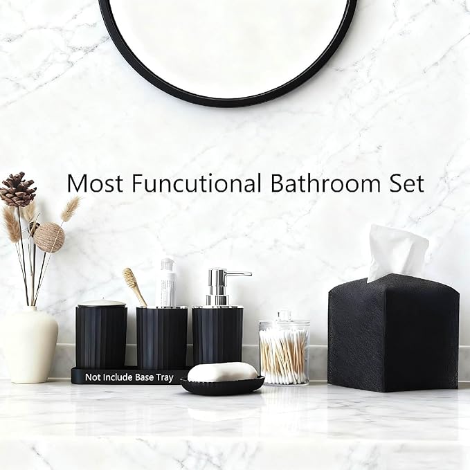 Bathroom Accessories Set, 21Pcs Black&Silver Bathroom Set, Including Shower Curtain, Toothbrush Holder, Trash Can, Toilet Brush, Bathroom Soap Dispenser Set for Bathroom Decor