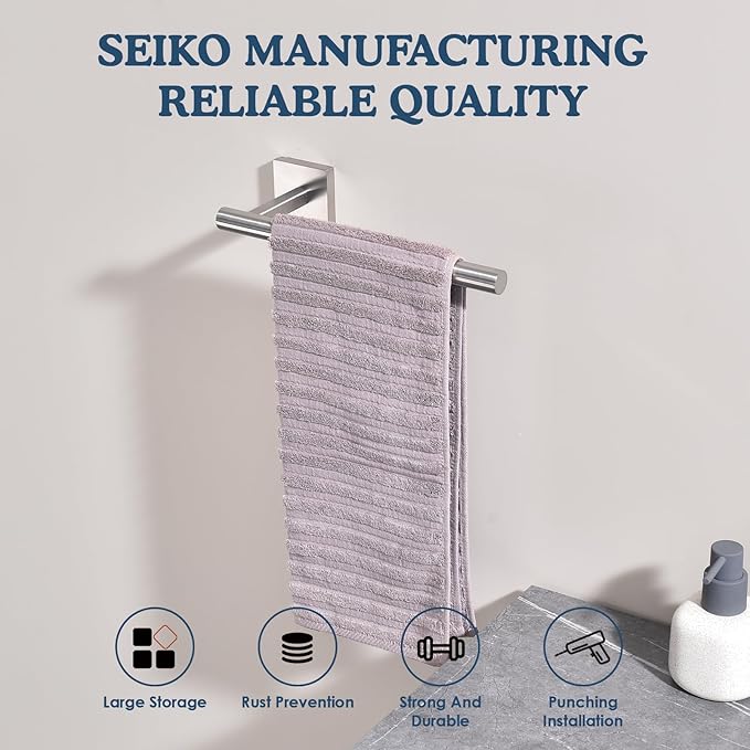 Brushed Nickel Hand Towel Holder,Thicken SUS 304 Stainless Steel Towel Bar Towel Ring for Bathroom, Modern Design Hand Towel Rack Towel Hanger Wall Mounted