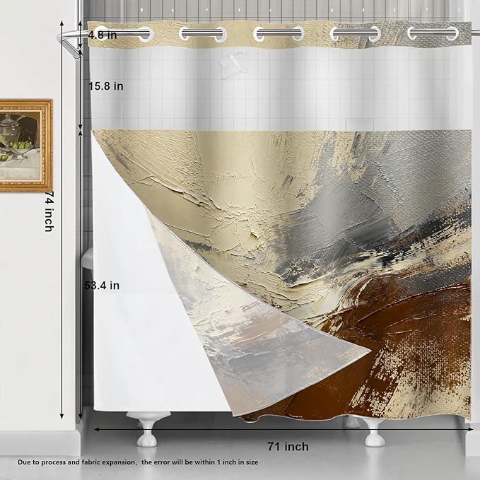 Shrahala Multicolored Modern Abstract No Hooks Shower Curtain with Snap in Liner Set, Artists Oil Paints Closeup Bathroom Décor Polyester Fiber Waterproof for Stall Bathtubs 71 X 74 in