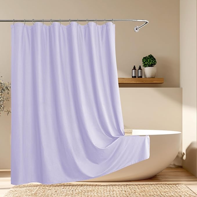 Aiyufeng Light Purple Shower Curtains for Bathroom，Dot Like Embossed Textured Waterproof Soft Polyester Cloth Shower Curtain，Hotel Spa Machine Washable，72Wx72L