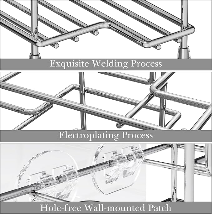 Linkidea Wall Mount Toothbrush Holder for Shower, Stainless Steel Toothpaste Stand, Self Adhesive/Countertop 3 Slots Organizer Compatible with Colgate Extra Clean, Oral-B CrossAction
