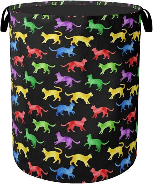 Colorful Cat Silhouette Laundry Basket with Handles - Extra Large Foldable Hamper for Bathroom/Laundry/Bedroom/Dorm, Washable Fabric Storage Bin