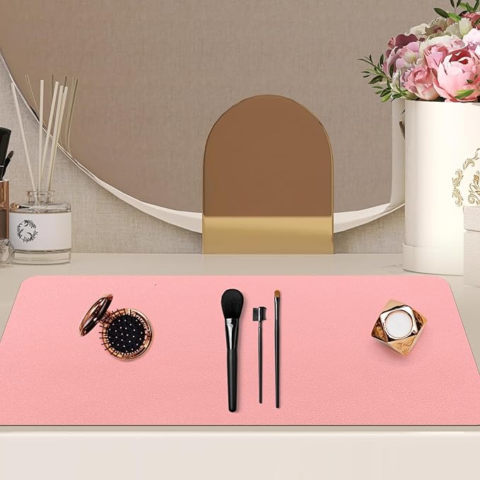 Makeup Mat for Vanity - Waterproof | Oil-Proof | Dust-Resistant | Soft and Comfortable Desk Protection, Ideal for Makeup Tables and Workbenches (15.7"X23.6", Pink)